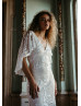 Cape Sleeves Ivory Embroidered Lace Wedding Dress With Nude Lining